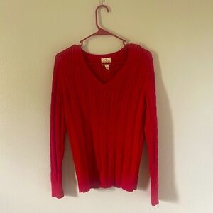 St. John's Bay women's red v-neck sweater size medium cable knit holiday classic